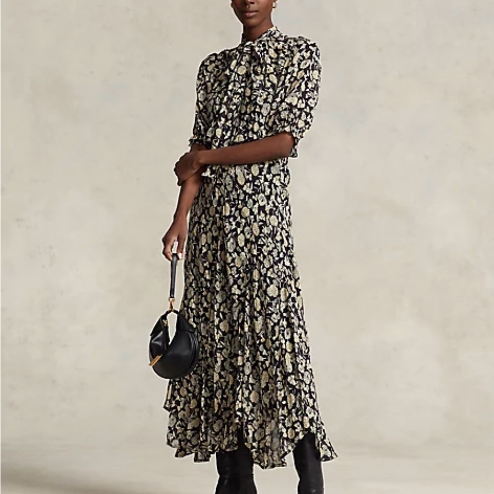 Polo Ralph Lauren Floral Georgette Tie-Neck Maxidress